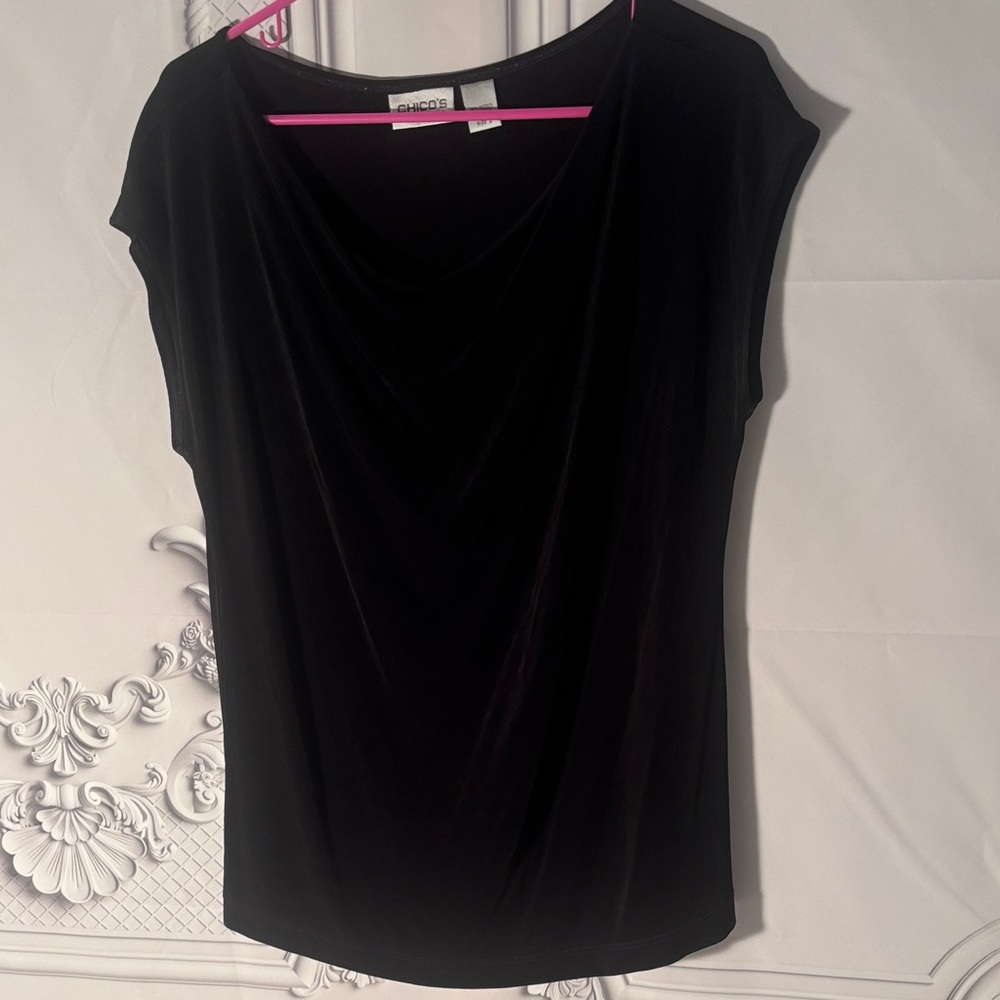 Chico's Travelers Elegant Black Cowl Neck Blouse Size 2